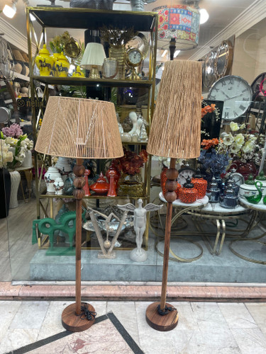 آباژور سالنی چوب گردو با شید رافیا