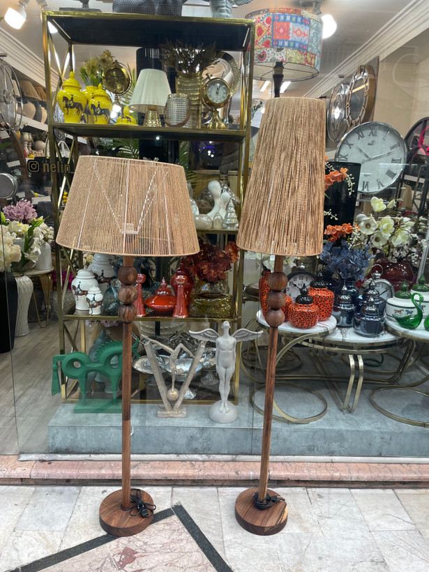 آباژور سالنی چوب گردو با شید رافیا